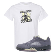 Indigo Haze 5s T Shirt | Caution High Voltage, White