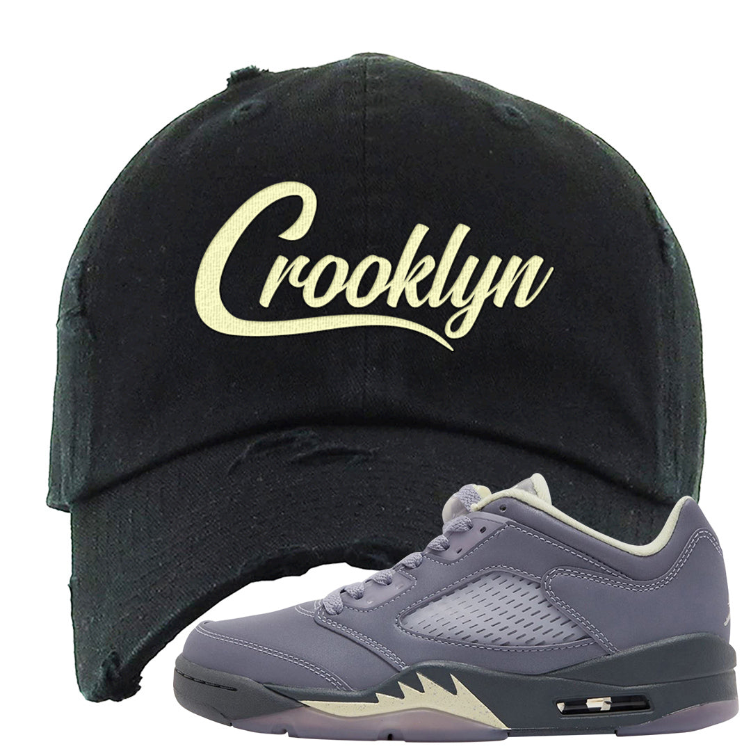 Indigo Haze 5s Distressed Dad Hat | Crooklyn, Black