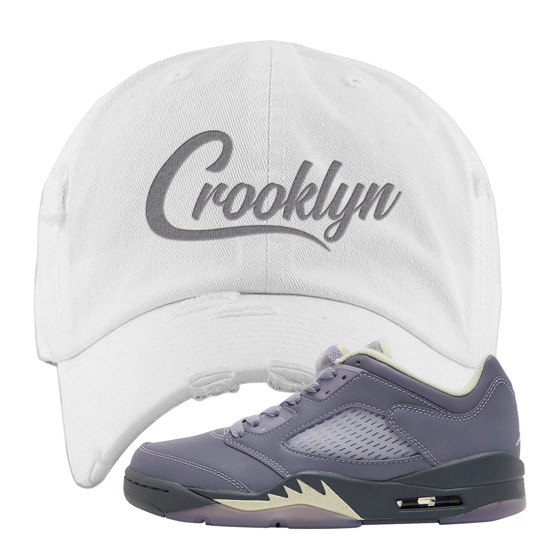 Indigo Haze 5s Distressed Dad Hat | Crooklyn, White