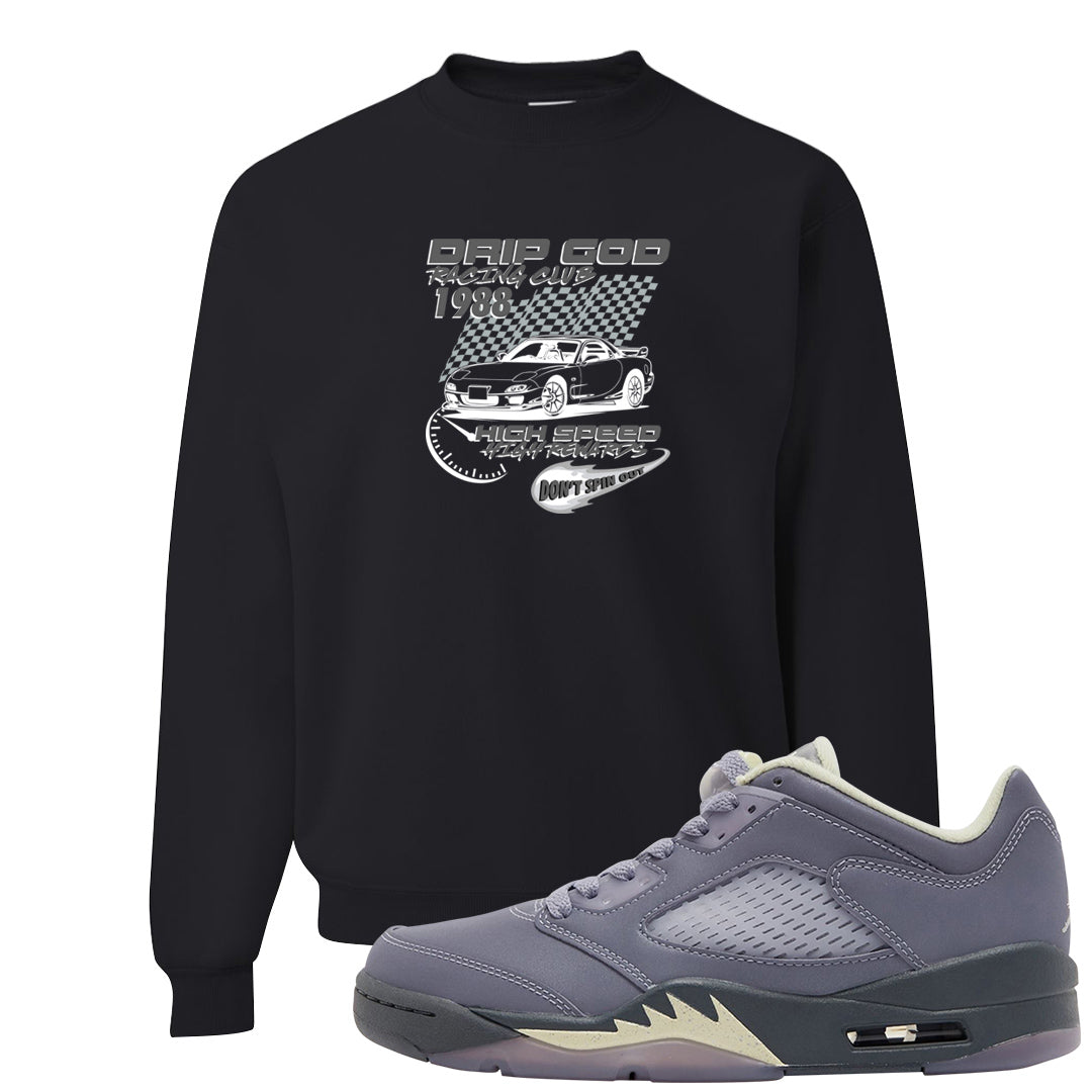 Indigo Haze 5s Crewneck Sweatshirt | Drip God Racing Club, Black