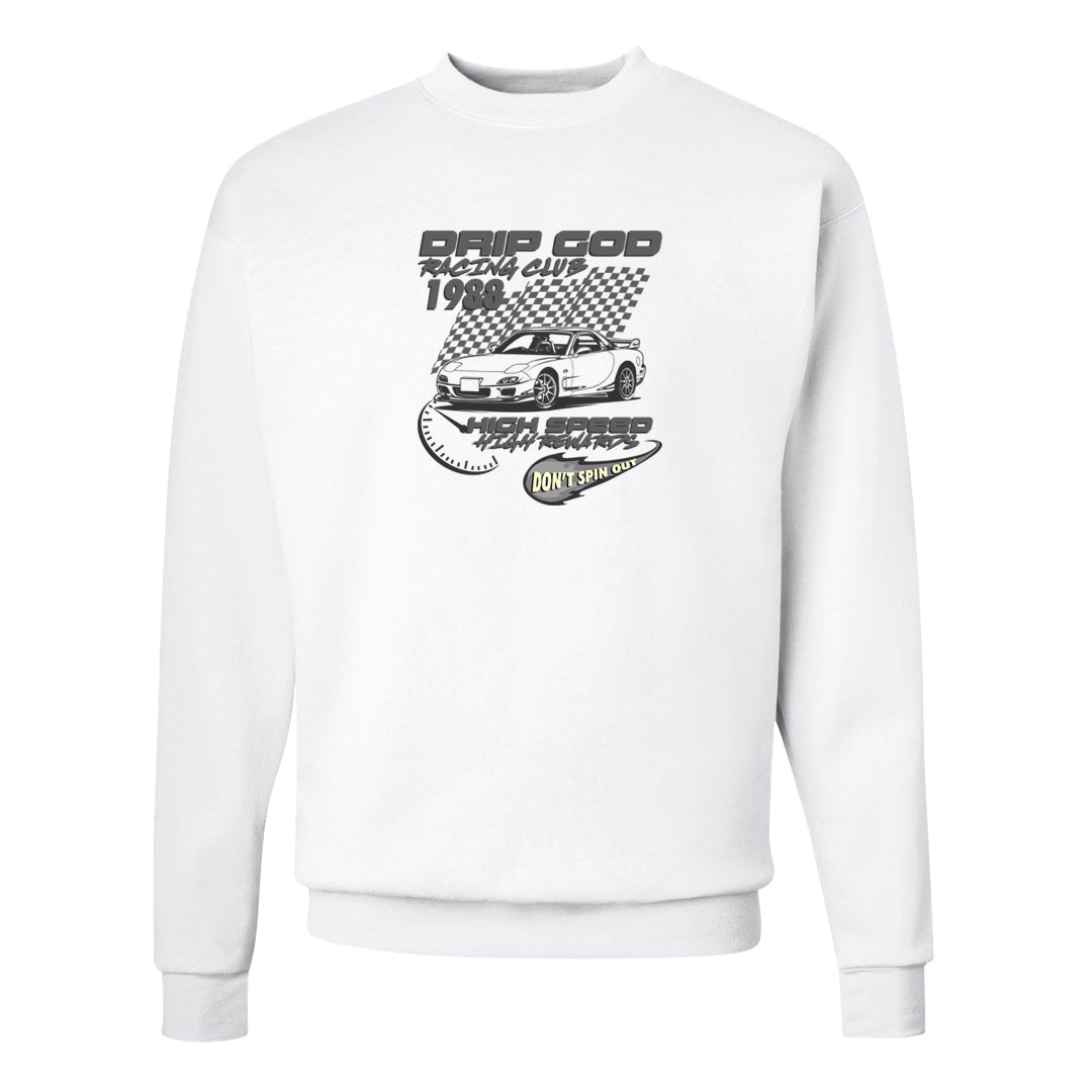 Indigo Haze 5s Crewneck Sweatshirt | Drip God Racing Club, White