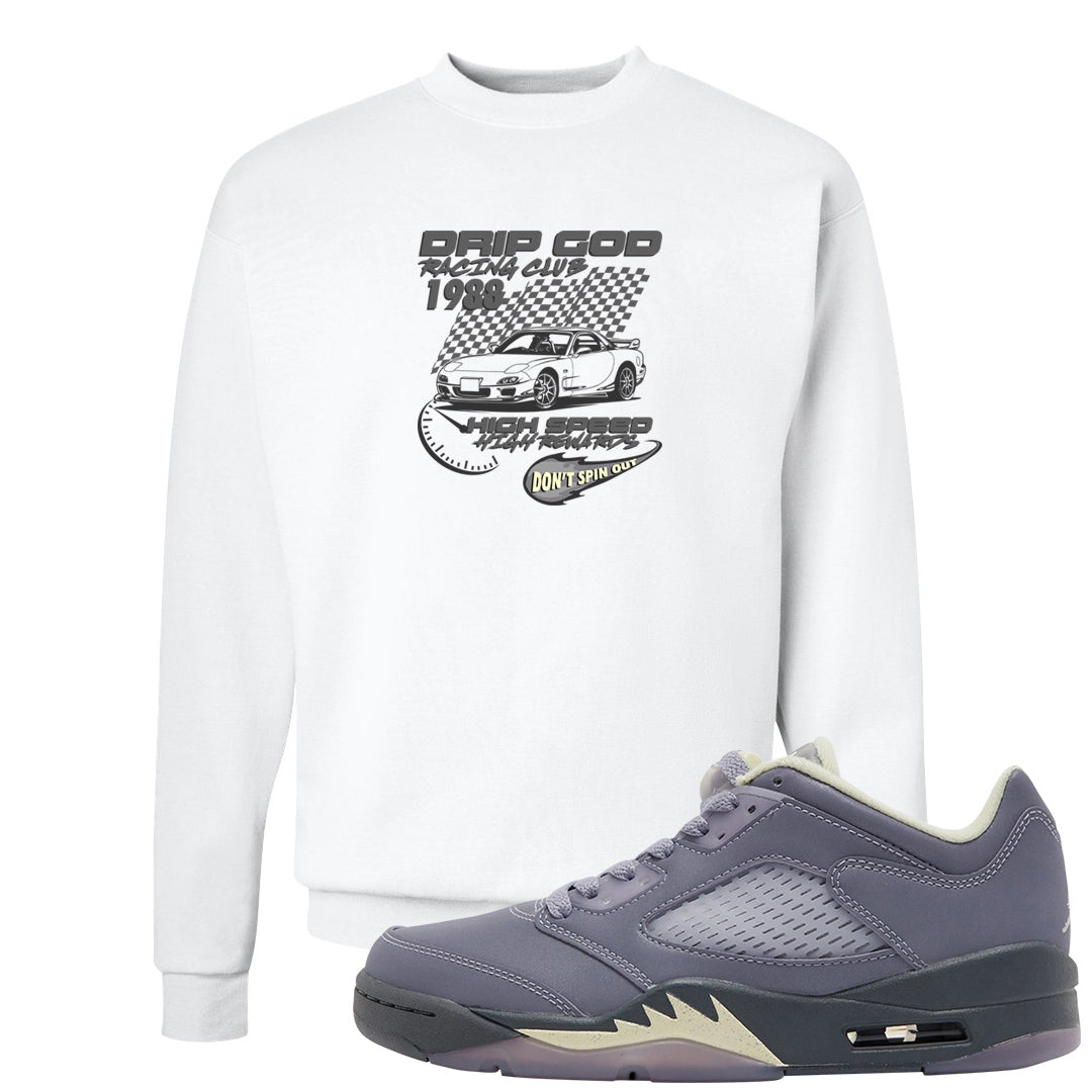 Indigo Haze 5s Crewneck Sweatshirt | Drip God Racing Club, White