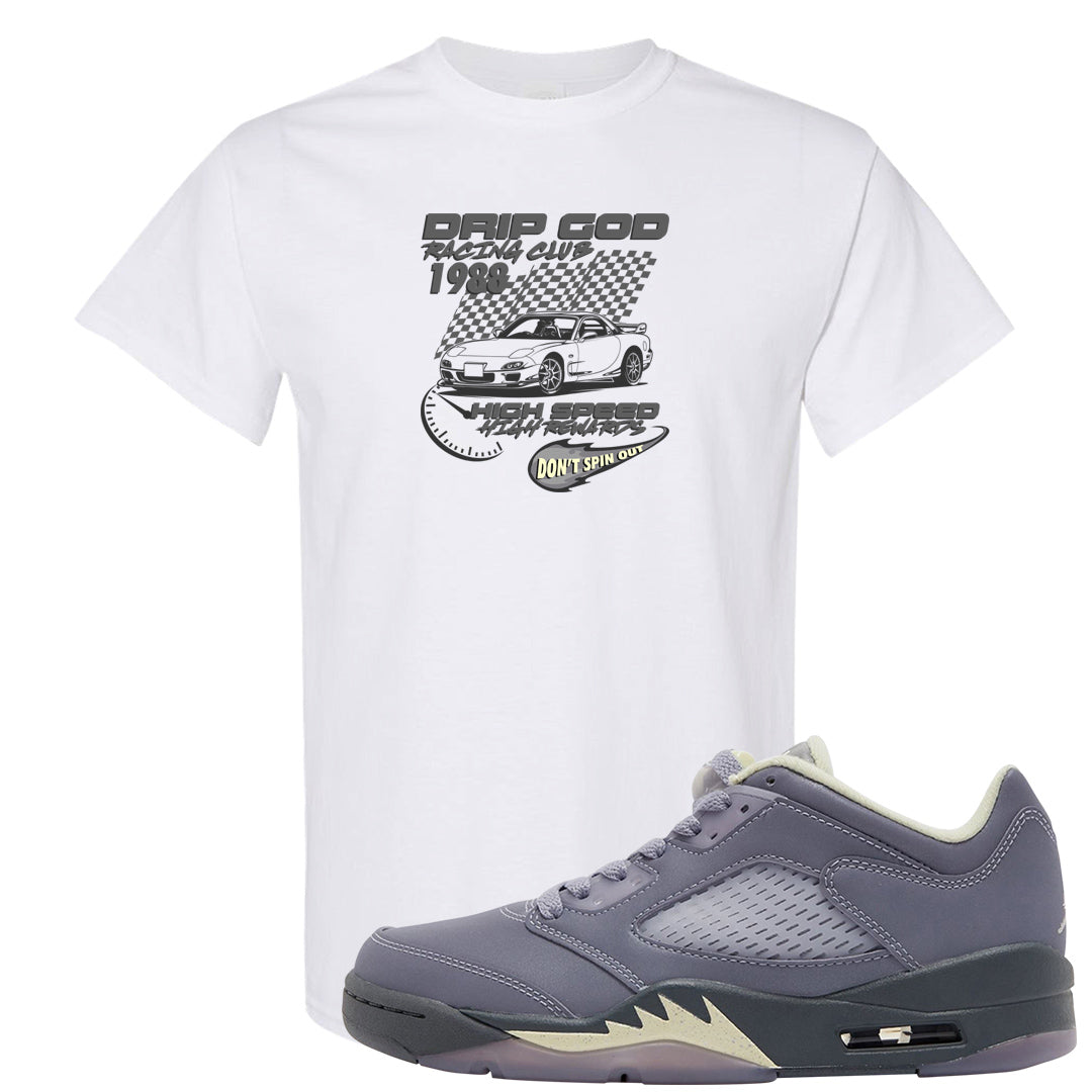 Indigo Haze 5s T Shirt | Drip God Racing Club, White