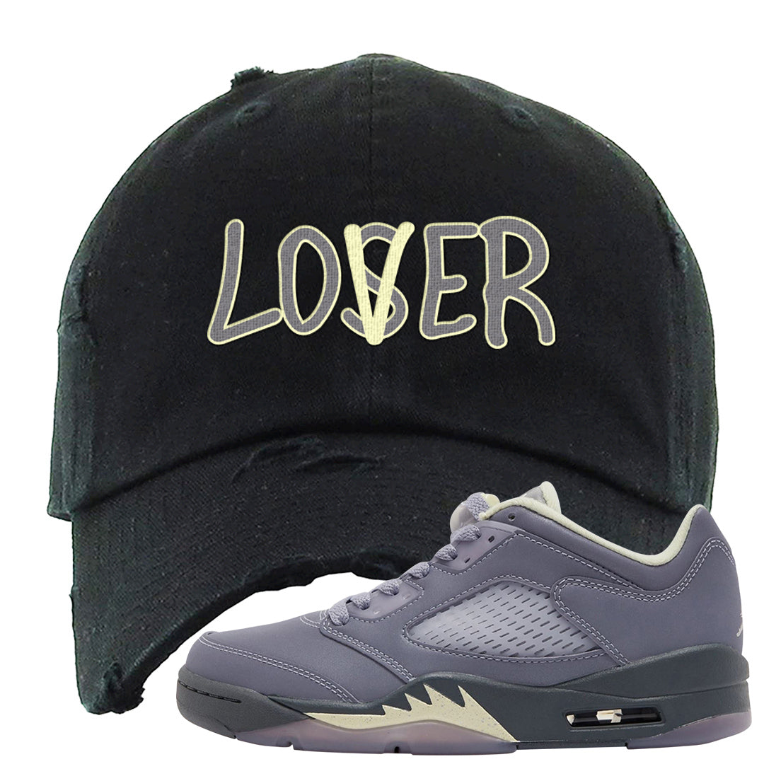 Indigo Haze 5s Distressed Dad Hat | Lover, Black