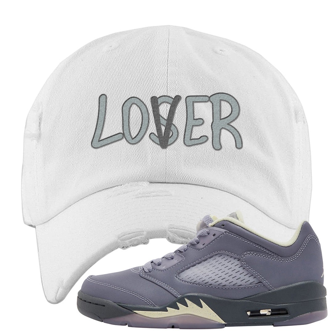 Indigo Haze 5s Distressed Dad Hat | Lover, White