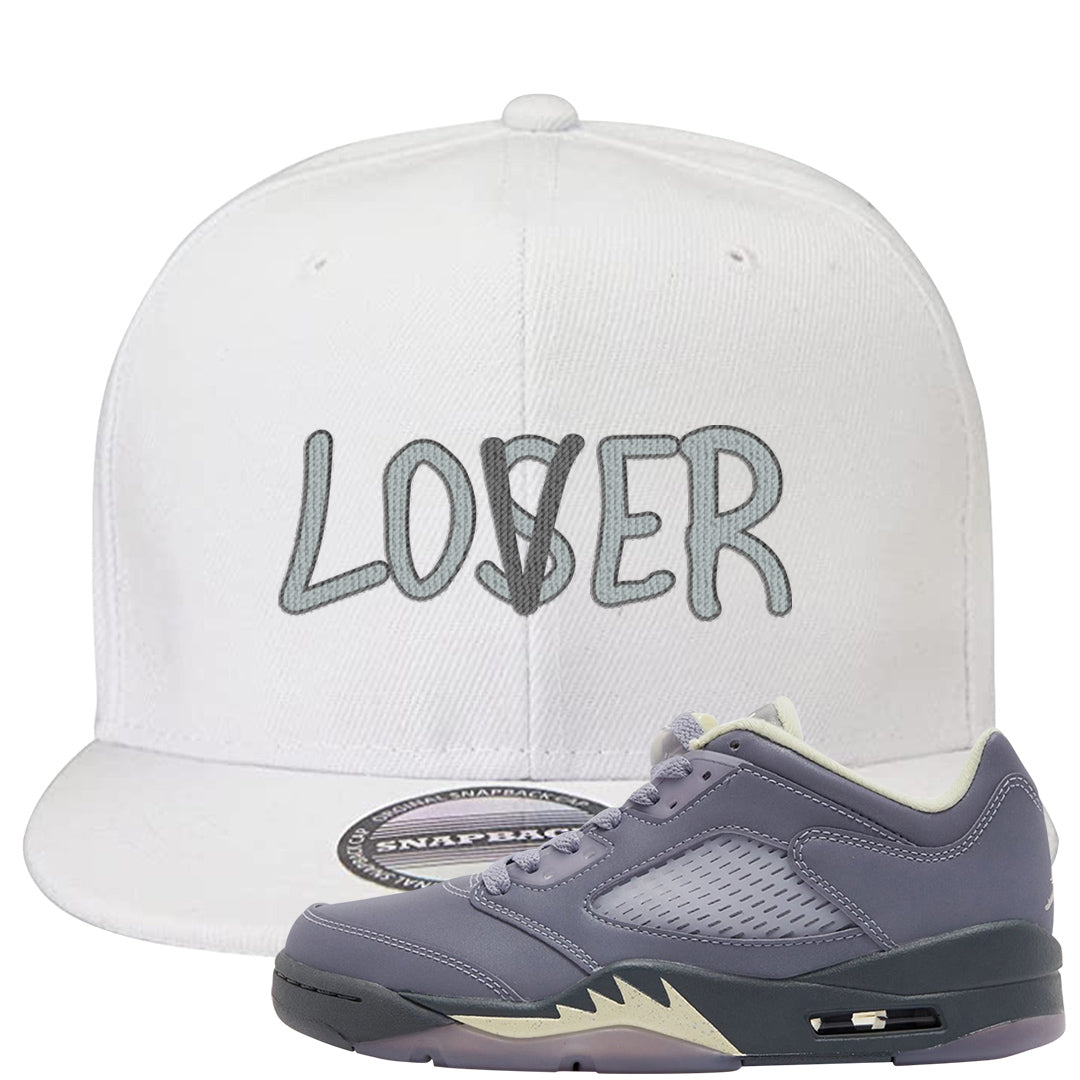 Indigo Haze 5s Snapback Hat | Lover, White