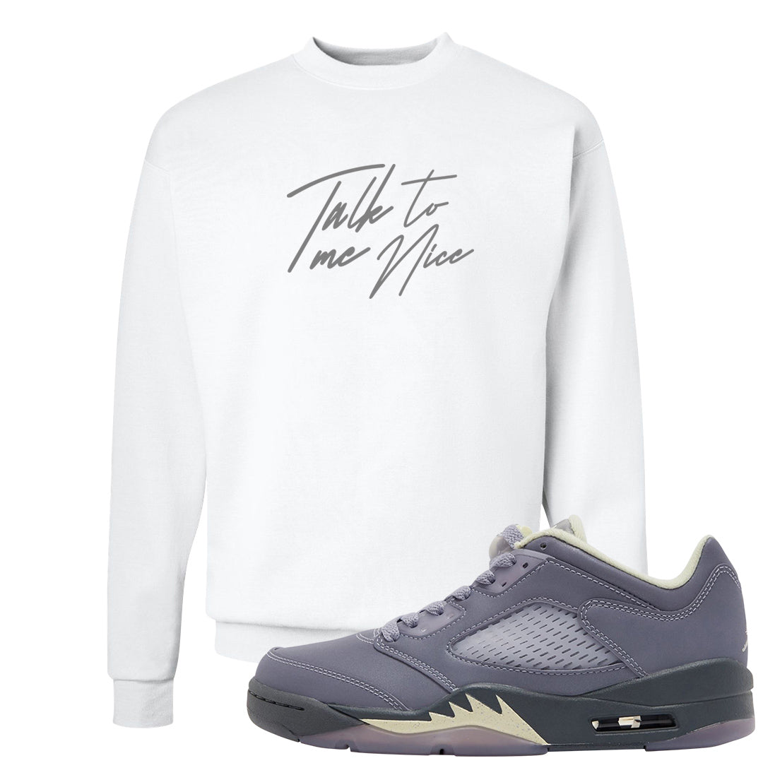 Indigo Haze 5s Crewneck Sweatshirt | Talk To Me Nice, White