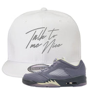 Indigo Haze 5s Snapback Hat | Talk To Me Nice, White