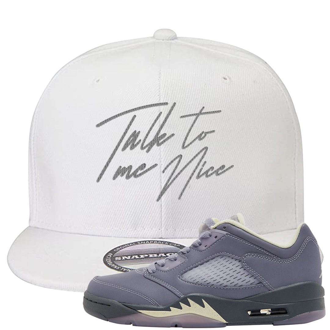 Indigo Haze 5s Snapback Hat | Talk To Me Nice, White