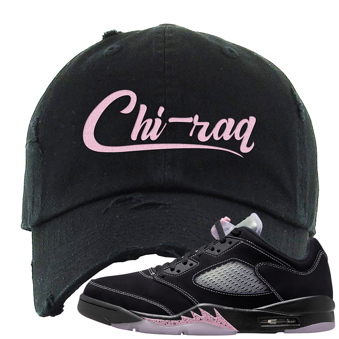 Dongdan Low 5s Distressed Dad Hat | Chiraq, Black
