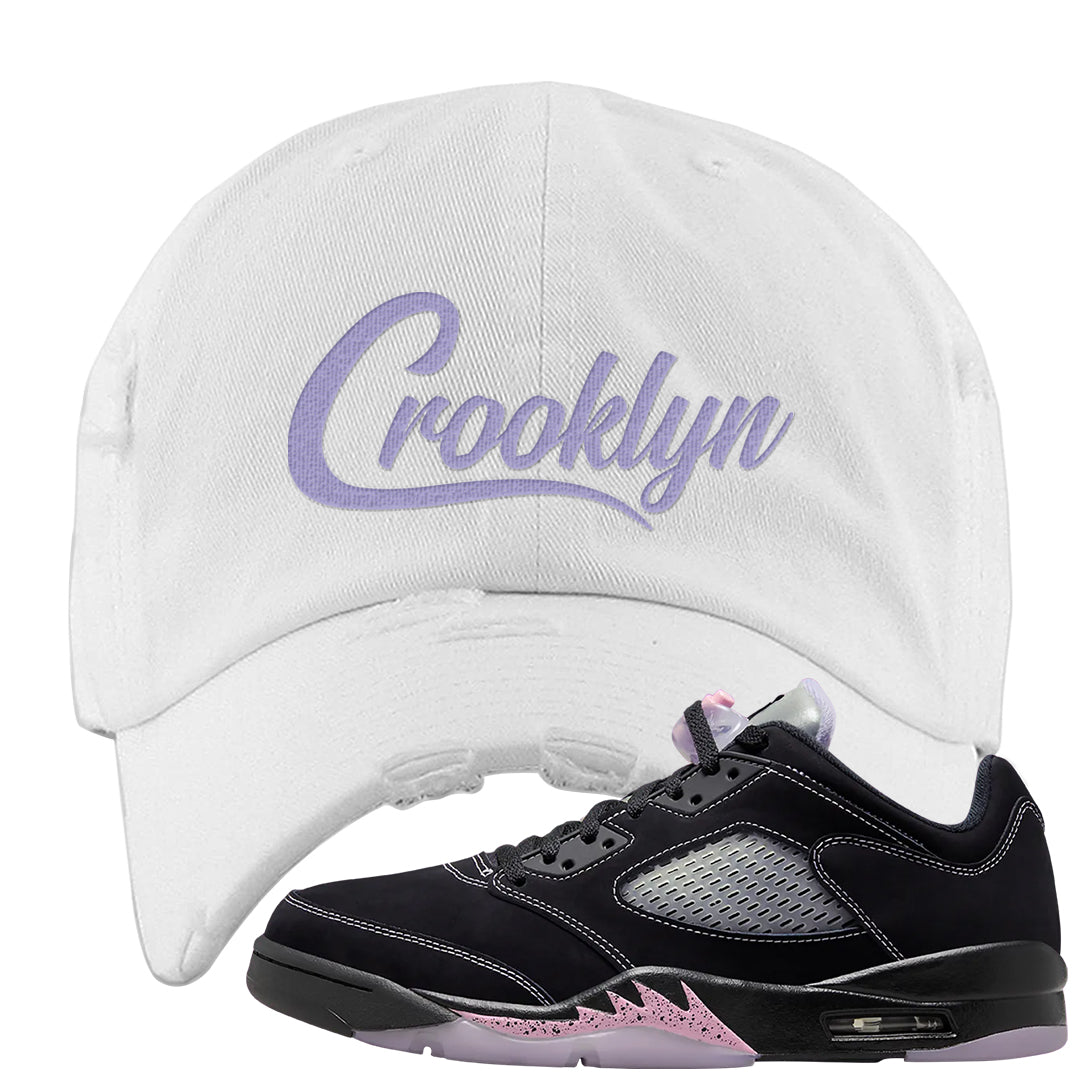 Dongdan Low 5s Distressed Dad Hat | Crooklyn, White