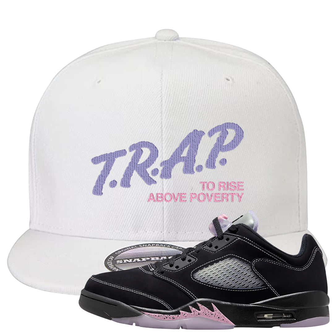 Dongdan Low 5s Snapback Hat | Trap To Rise Above Poverty, White