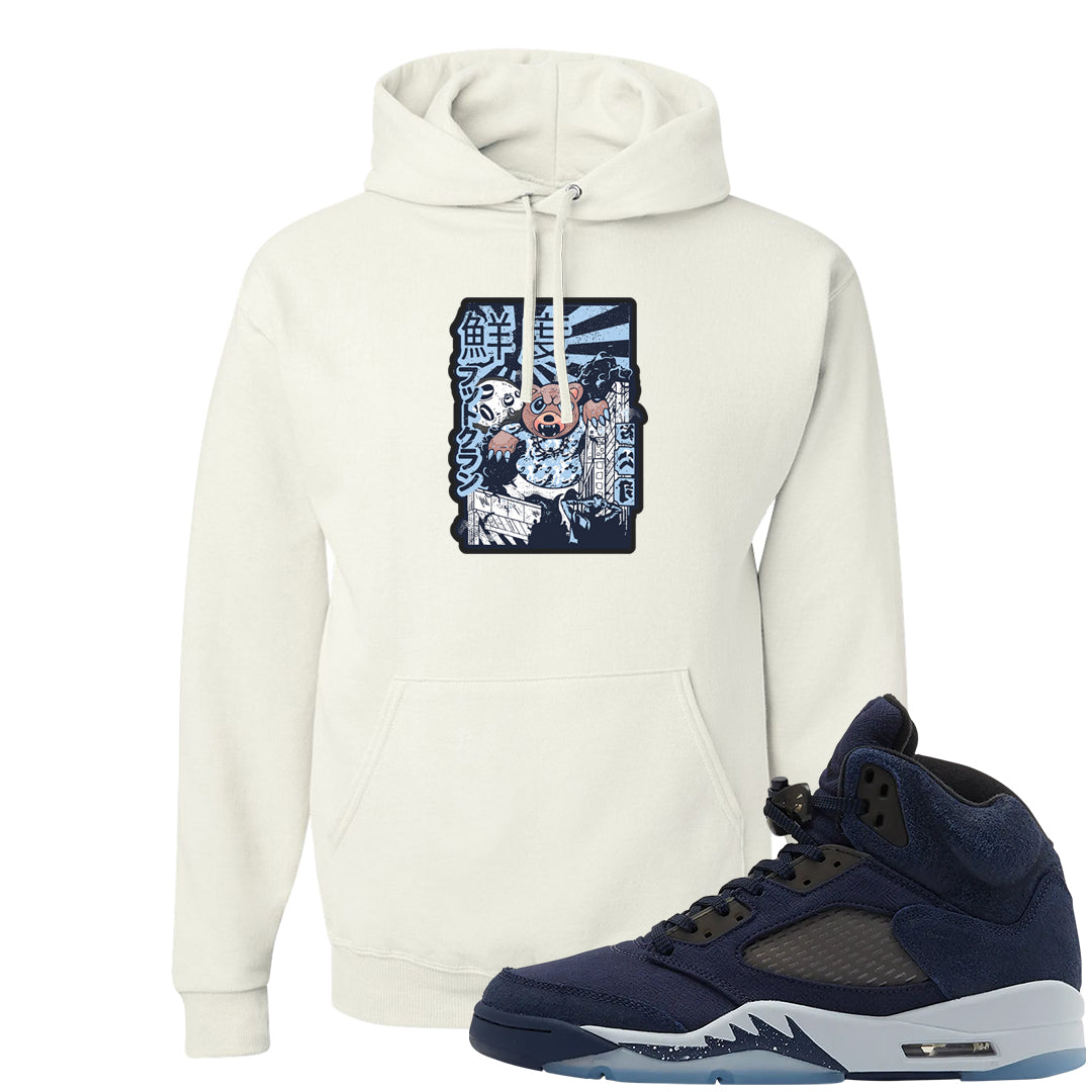 Midnight Navy 5s Hoodie | Attack Of The Bear, White
