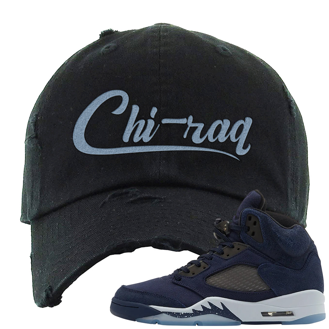 Midnight Navy 5s Distressed Dad Hat | Chiraq, Black