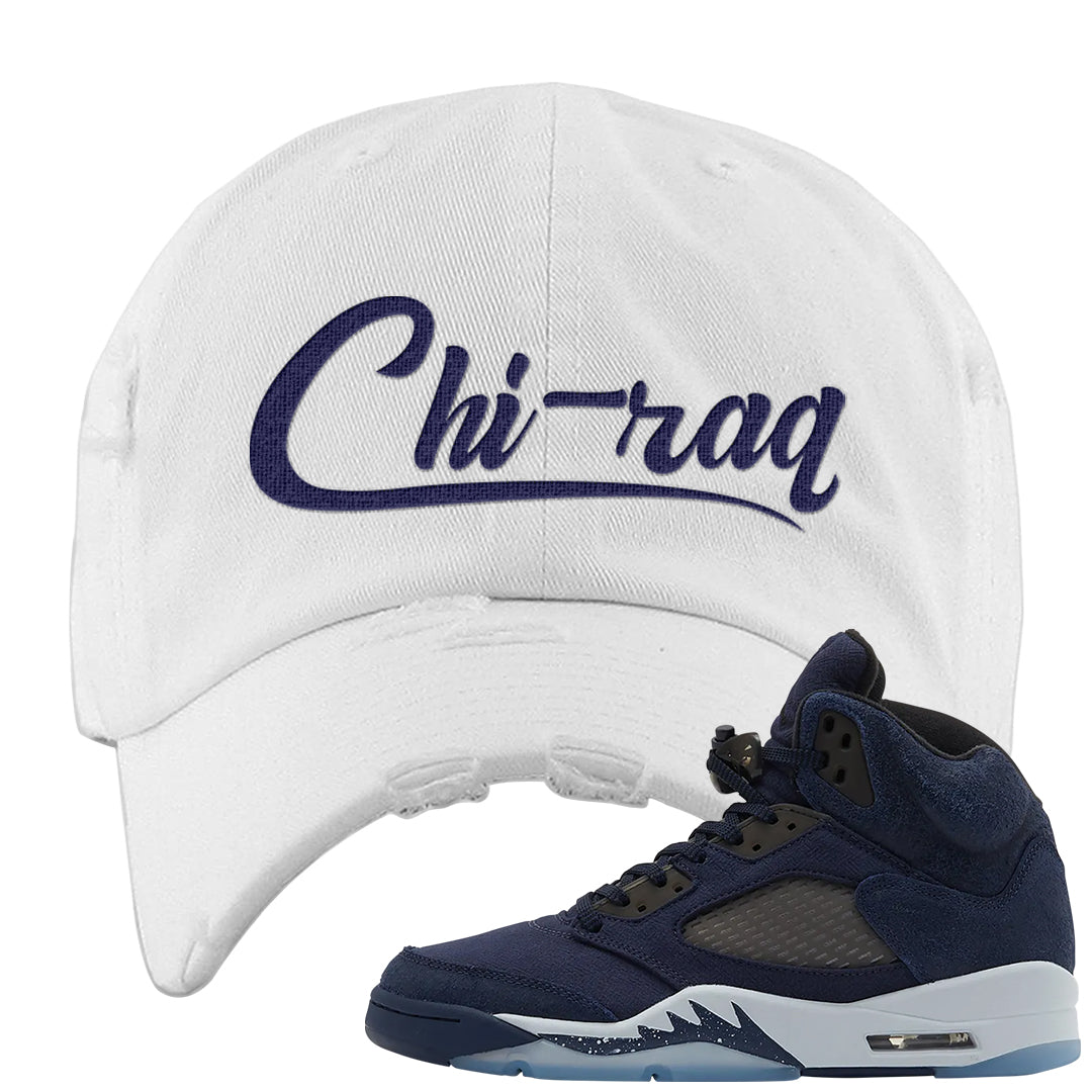Midnight Navy 5s Distressed Dad Hat | Chiraq, White
