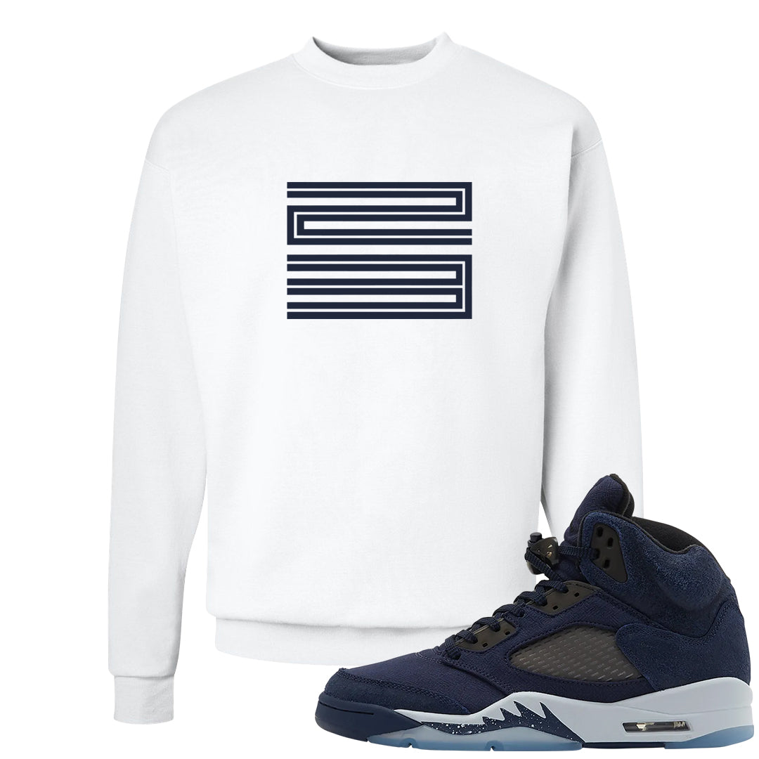 Midnight Navy 5s Crewneck Sweatshirt | Double Line 23, White