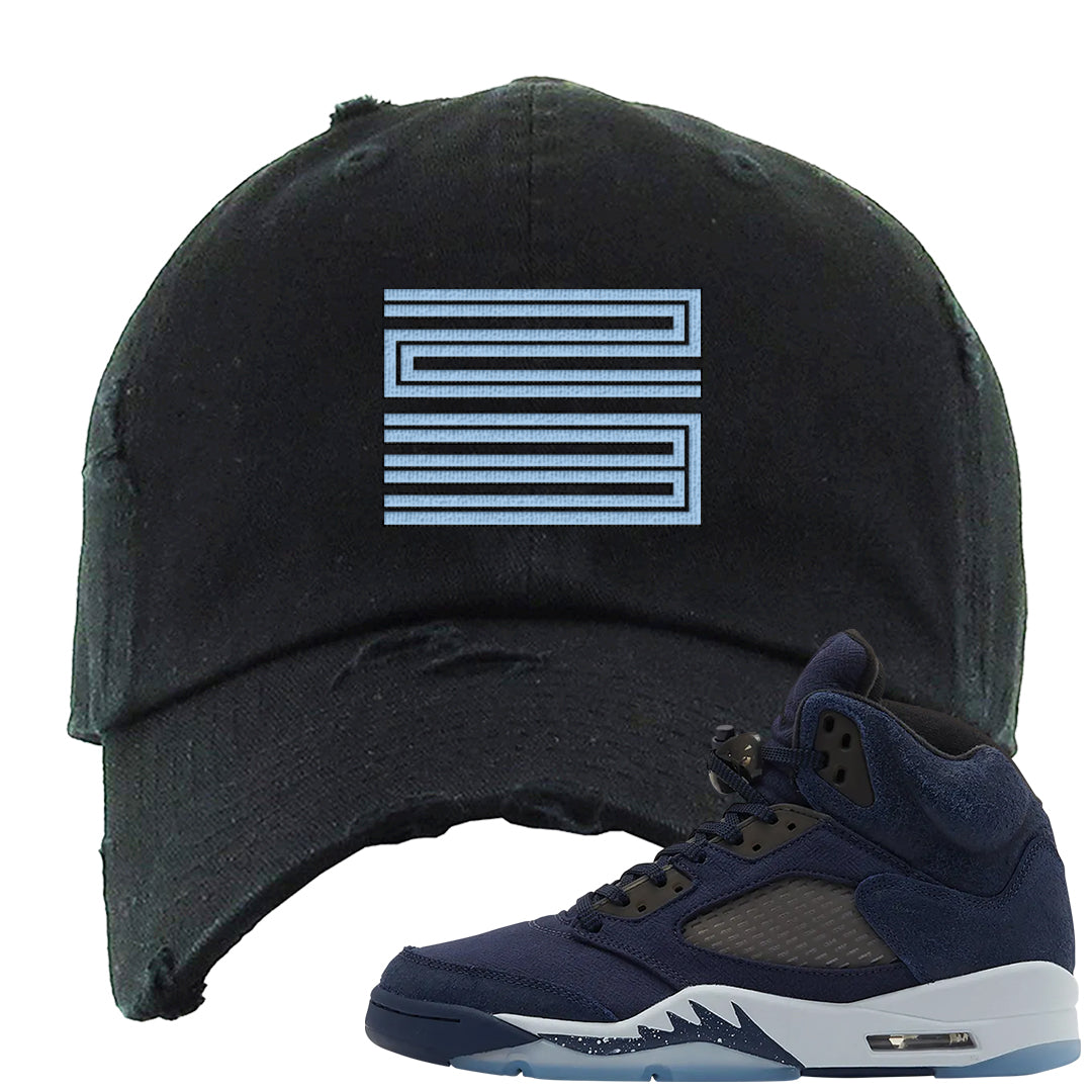 Midnight Navy 5s Distressed Dad Hat | Double Line 23, Black
