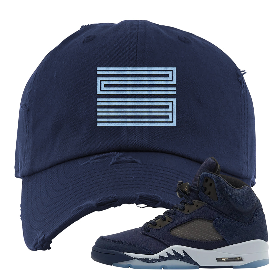 Midnight Navy 5s Distressed Dad Hat | Double Line 23, Navy