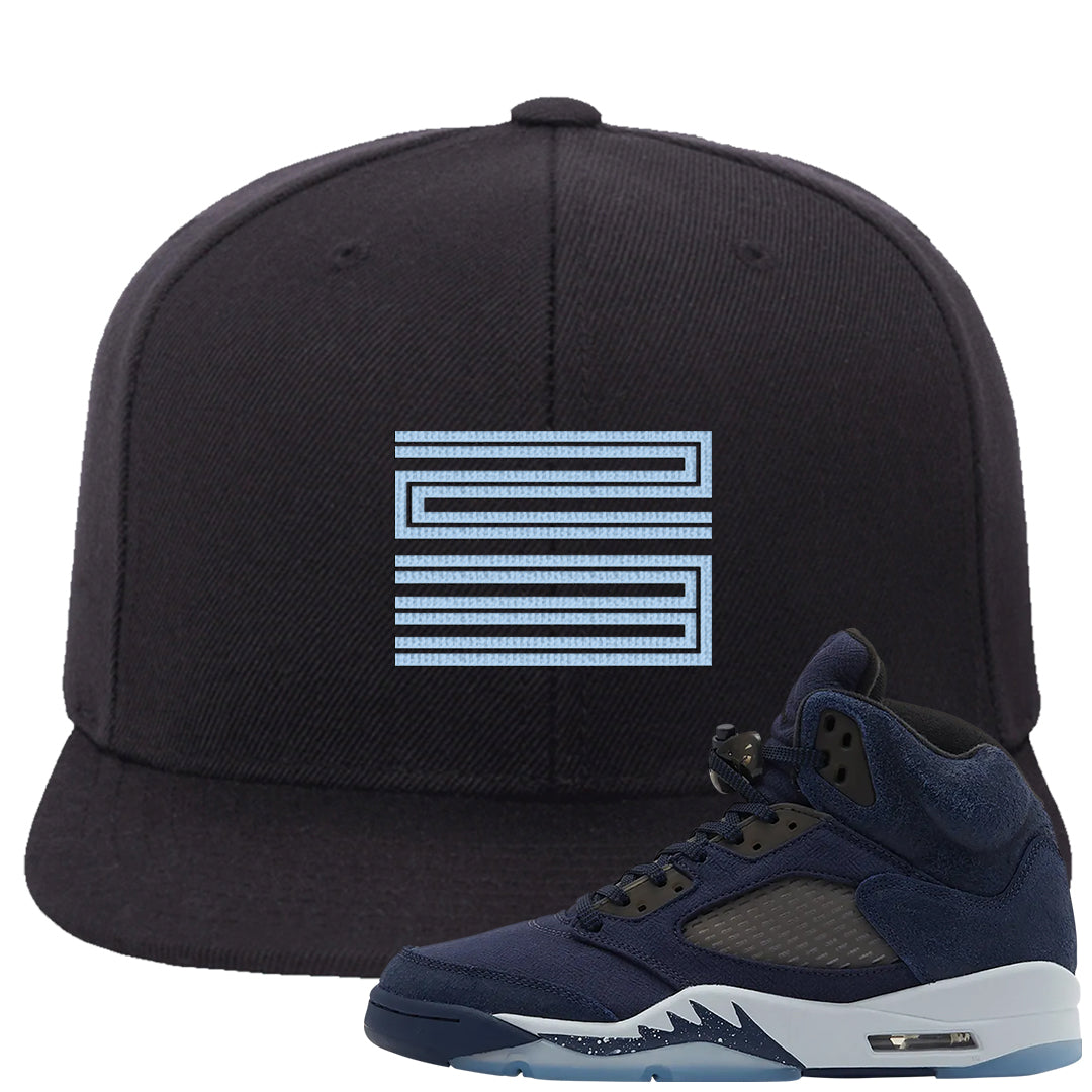 Midnight Navy 5s Snapback Hat | Double Line 23, Black