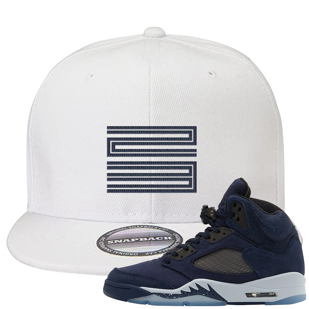 Midnight Navy 5s Snapback Hat | Double Line 23, White