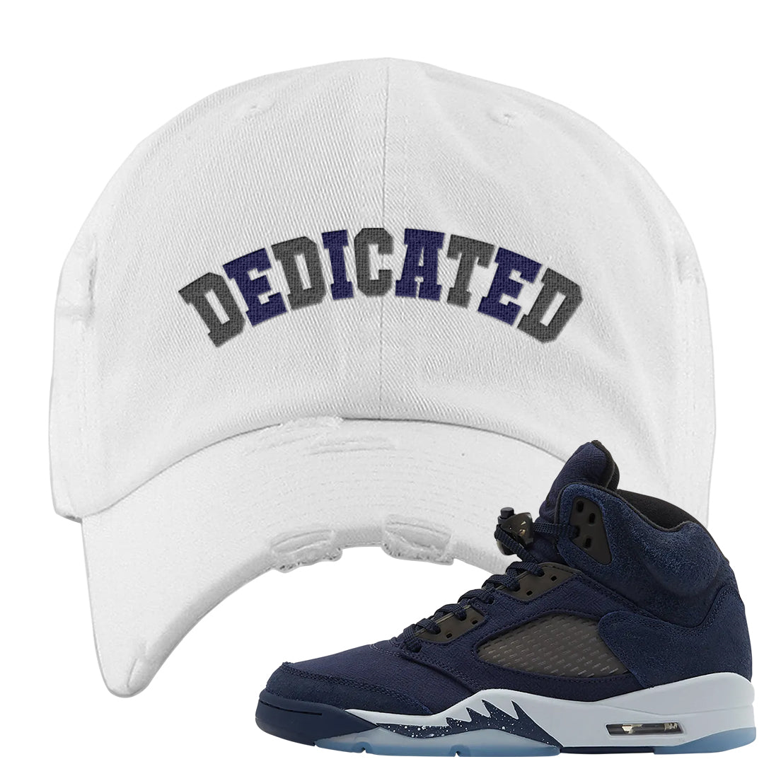 Midnight Navy 5s Distressed Dad Hat | Dedicated, White