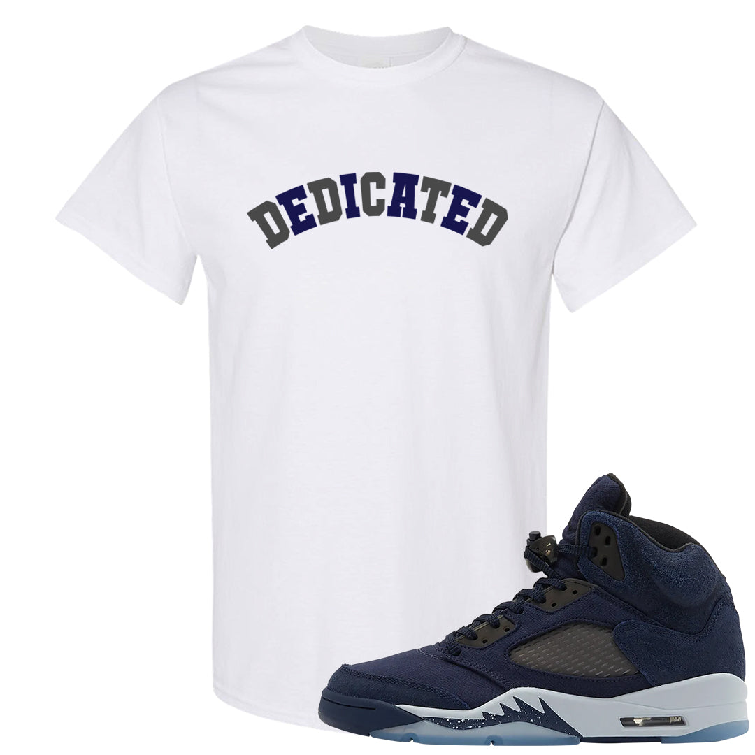 Midnight Navy 5s T Shirt | Dedicated, White