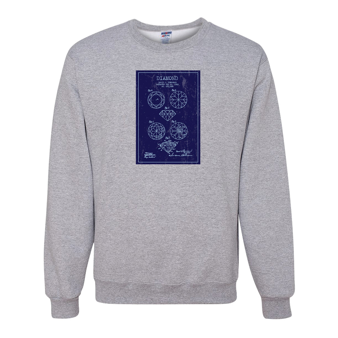 Midnight Navy 5s Crewneck Sweatshirt | Diamond Patent Sketch, Ash