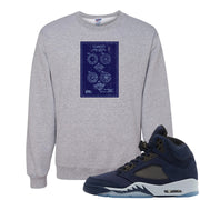 Midnight Navy 5s Crewneck Sweatshirt | Diamond Patent Sketch, Ash