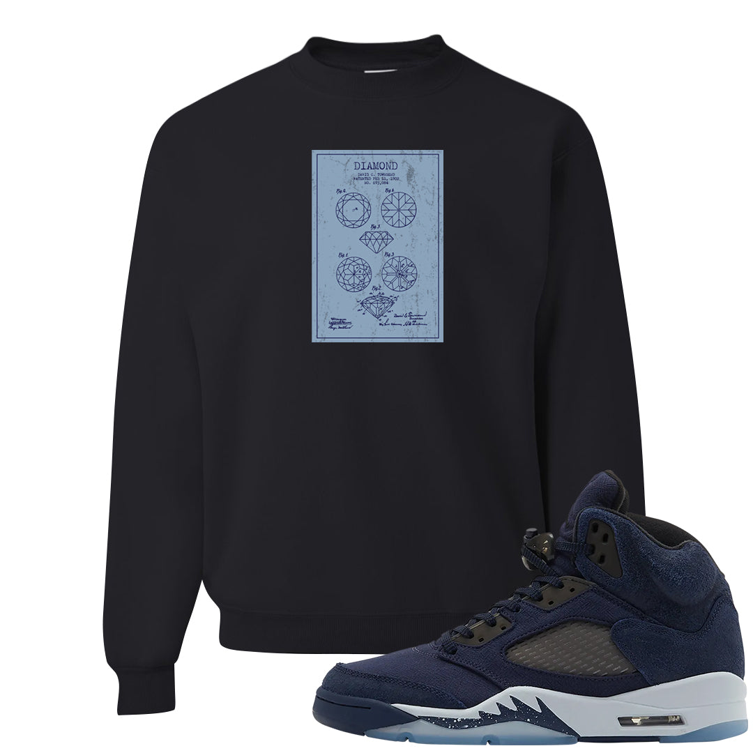 Midnight Navy 5s Crewneck Sweatshirt | Diamond Patent Sketch, Black