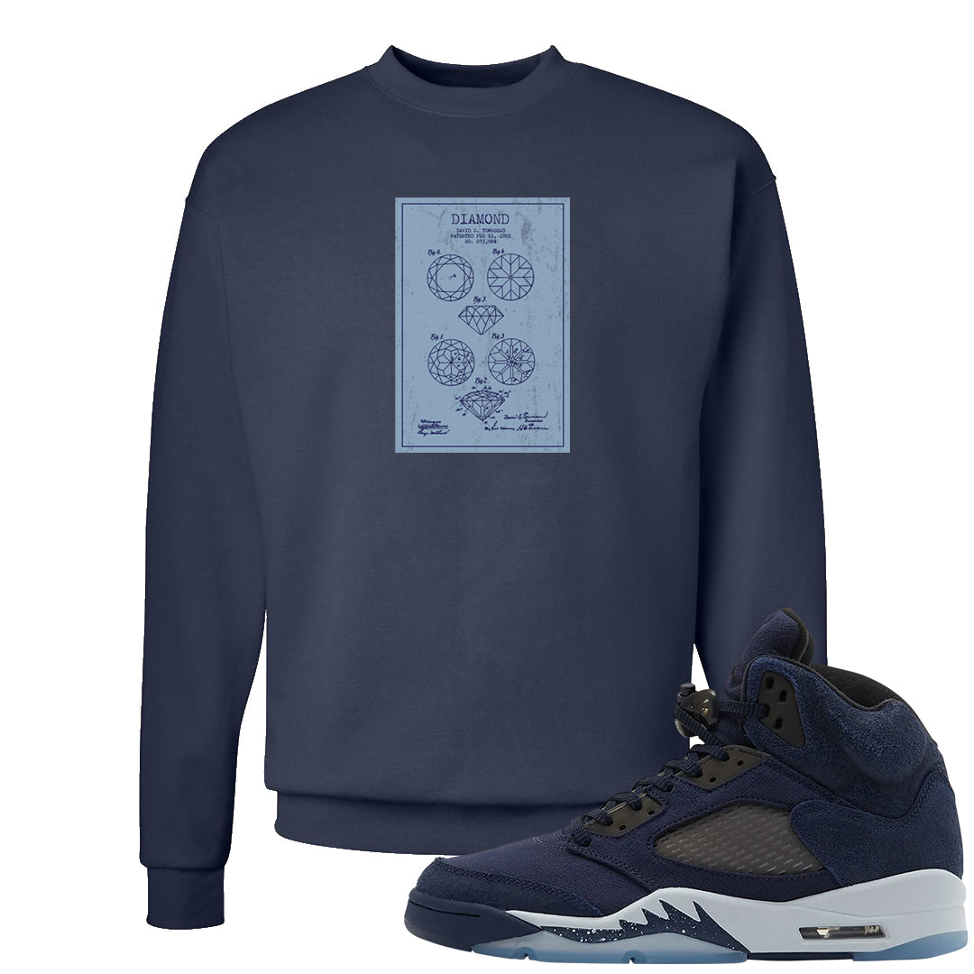 Midnight Navy 5s Crewneck Sweatshirt | Diamond Patent Sketch, Navy