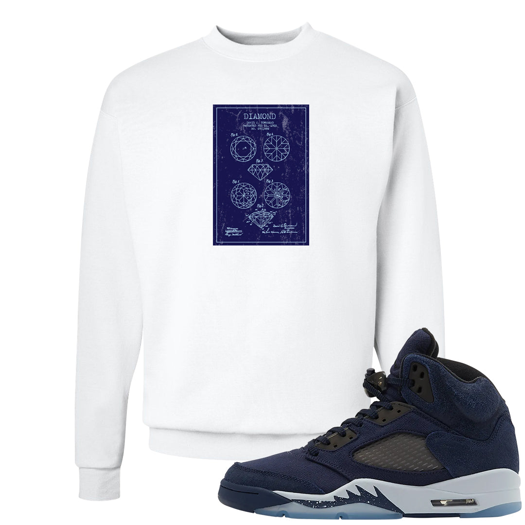 Midnight Navy 5s Crewneck Sweatshirt | Diamond Patent Sketch, White