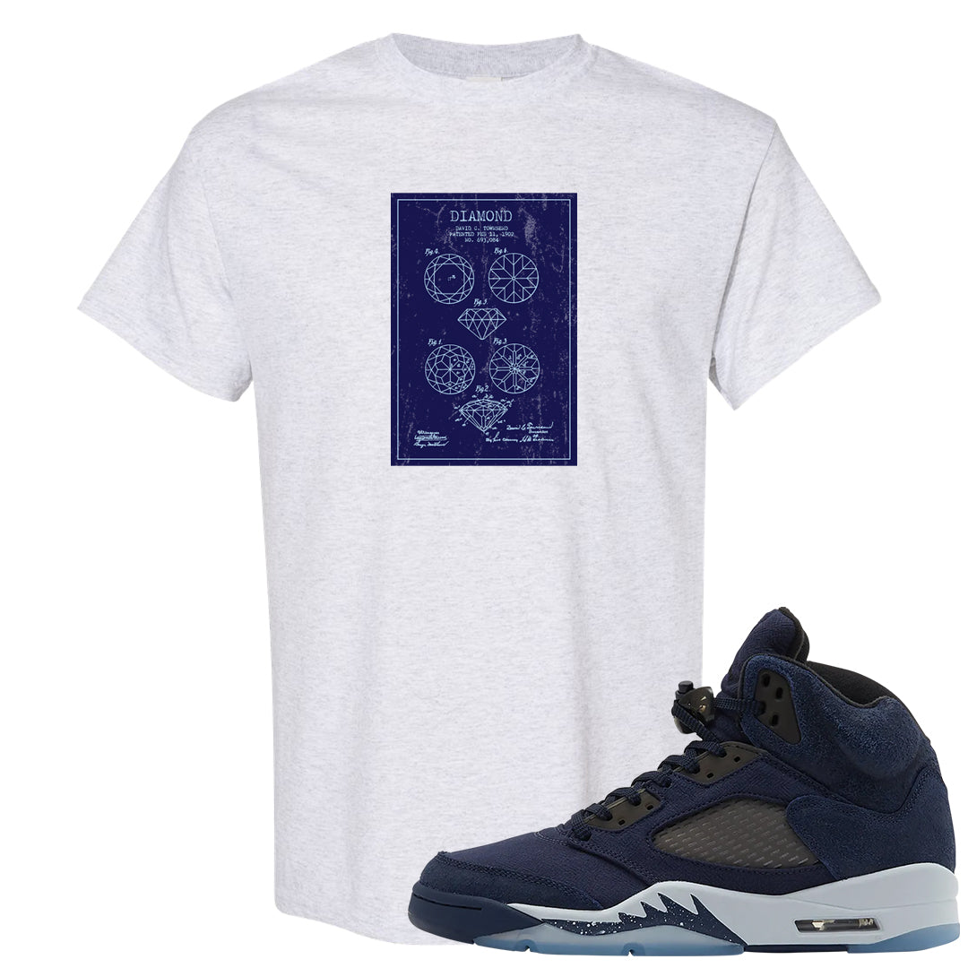 Midnight Navy 5s T Shirt | Diamond Patent Sketch, Ash