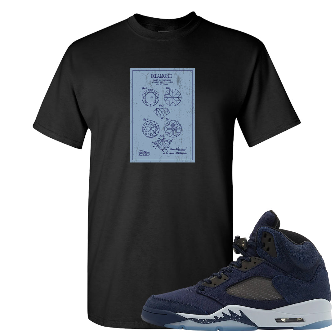 Midnight Navy 5s T Shirt | Diamond Patent Sketch, Black