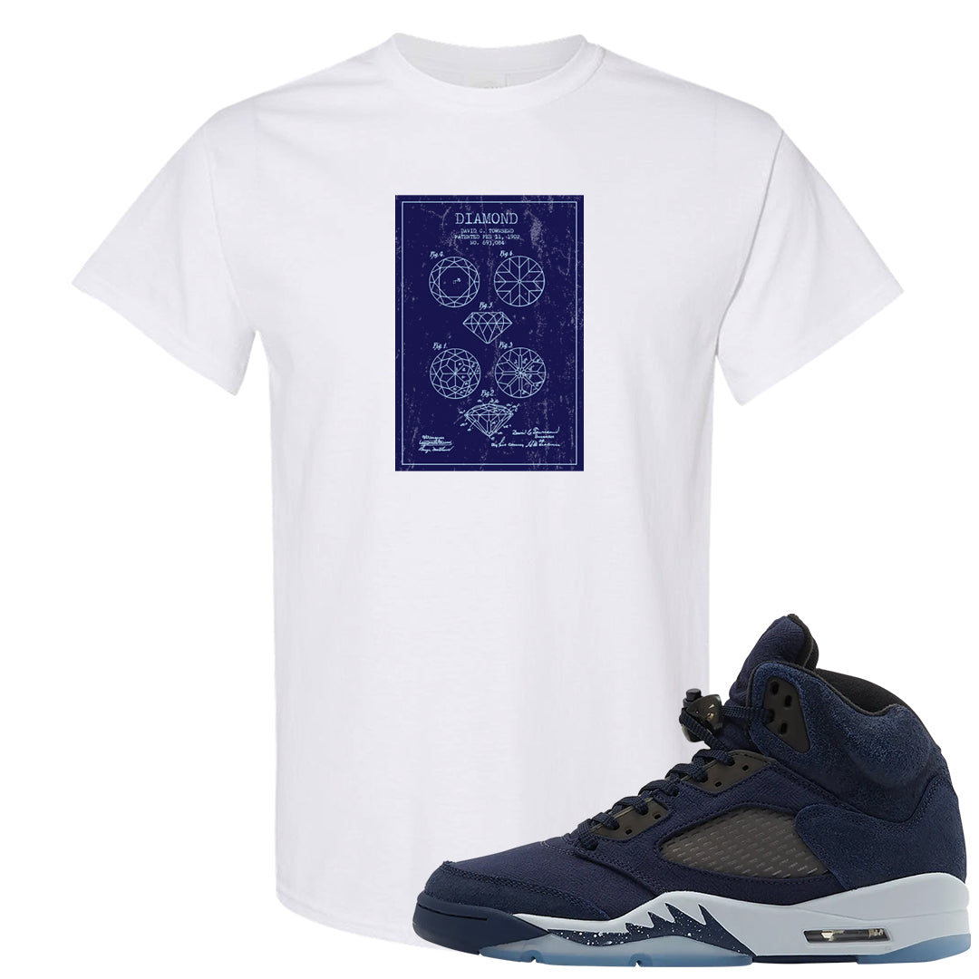 Midnight Navy 5s T Shirt | Diamond Patent Sketch, White