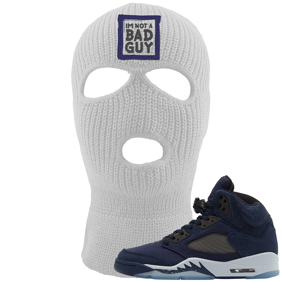 Midnight Navy 5s Ski Mask | I'm Not A Bad Guy, White