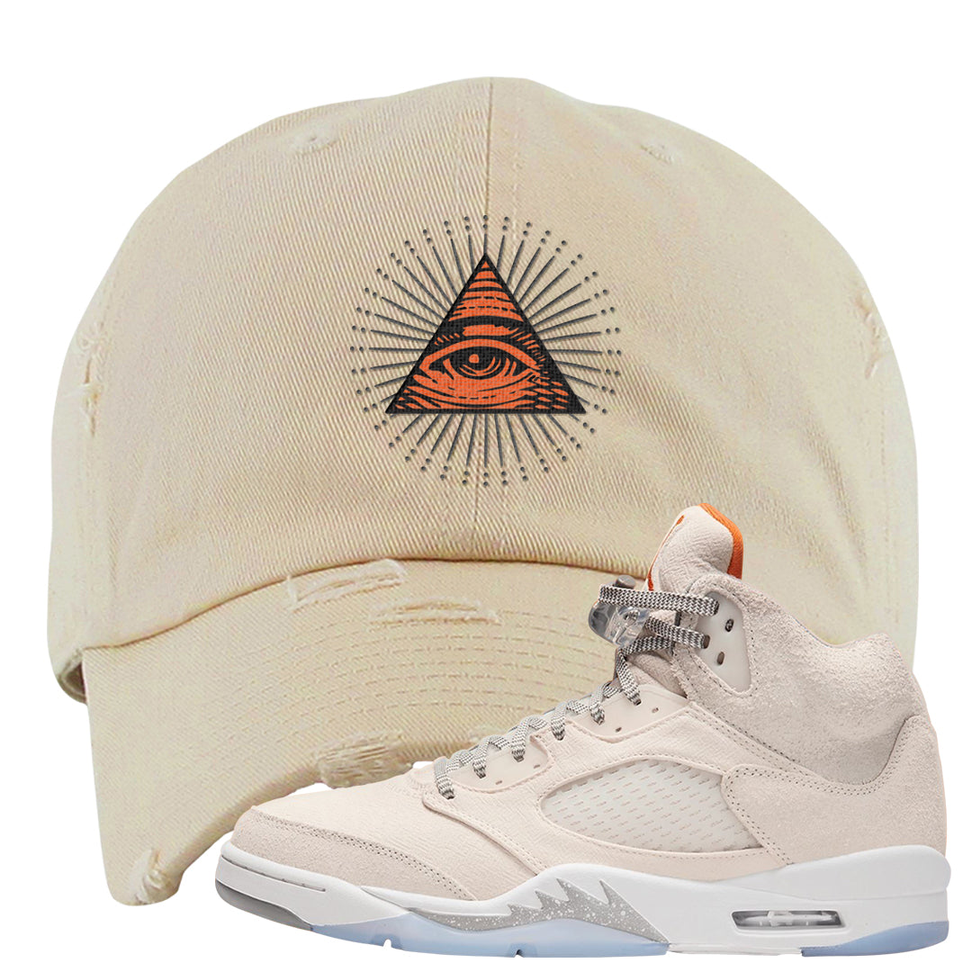 SE Craft 5s Distressed Dad Hat | All Seeing Eye, Ivory