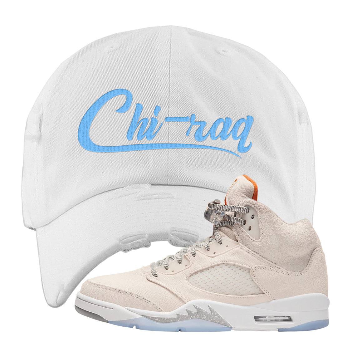 SE Craft 5s Distressed Dad Hat | Chiraq, White