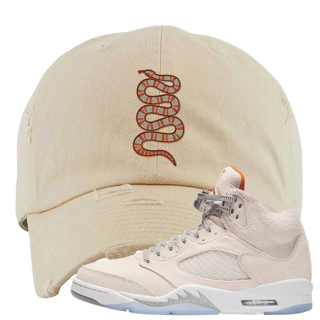 SE Craft 5s Distressed Dad Hat | Coiled Snake, Ivory