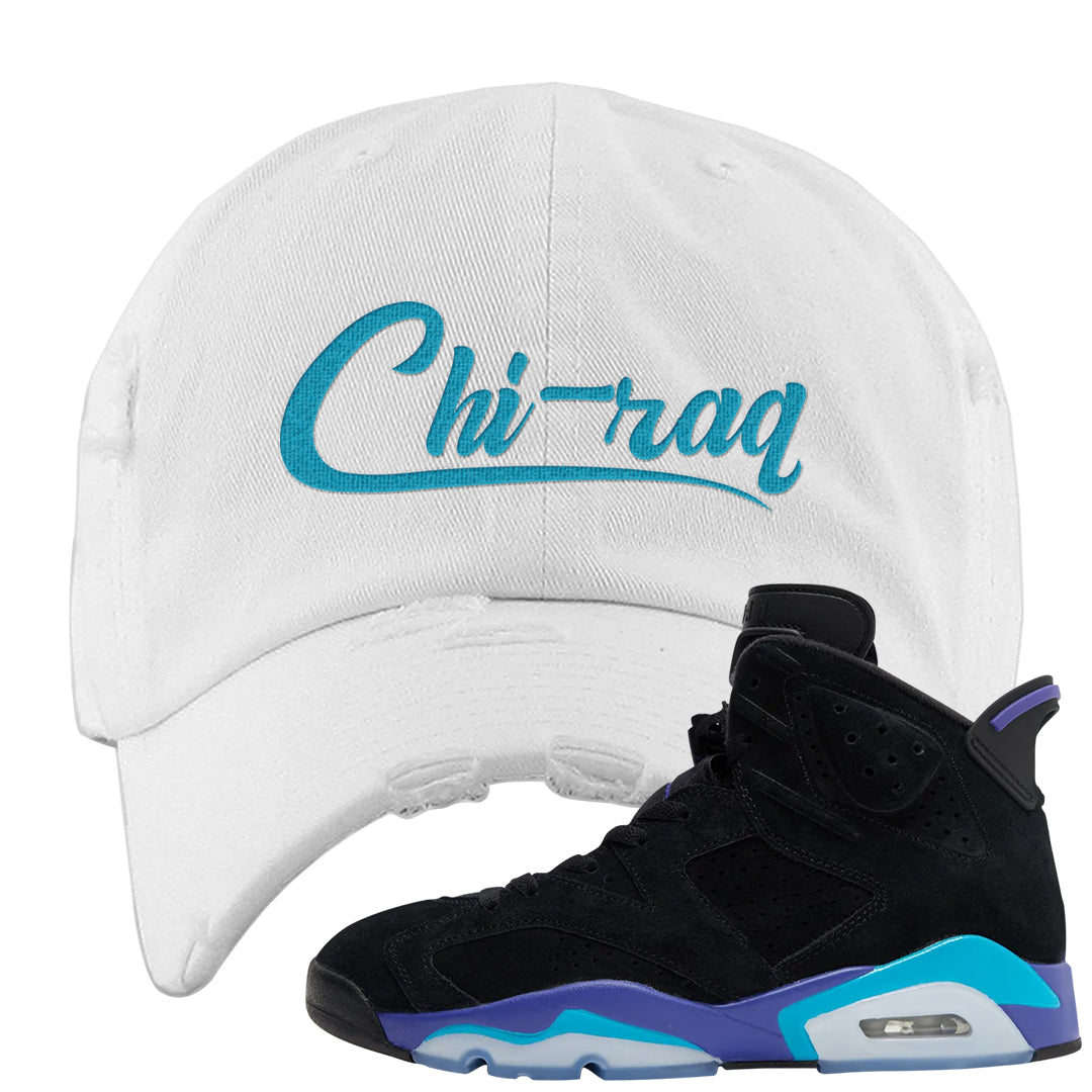 Aqua 6s Distressed Dad Hat | Chiraq, White