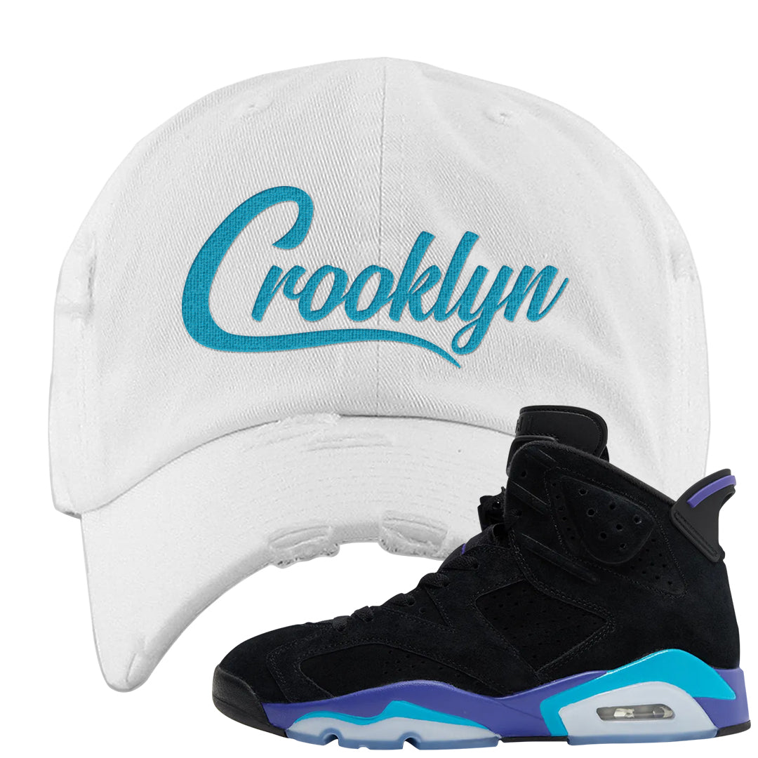 Aqua 6s Distressed Dad Hat | Crooklyn, White