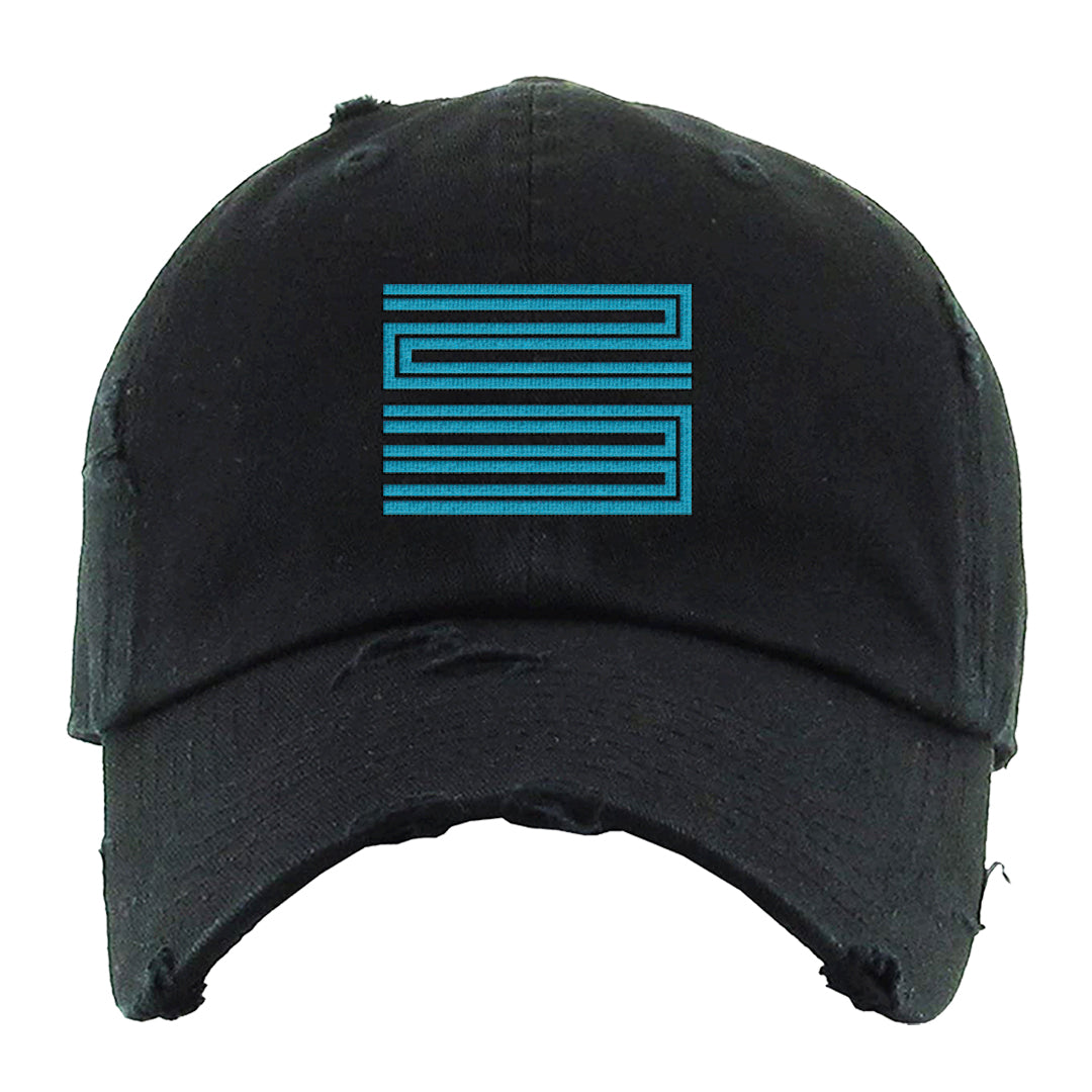 Aqua 6s Distressed Dad Hat | Double Line 23, Black
