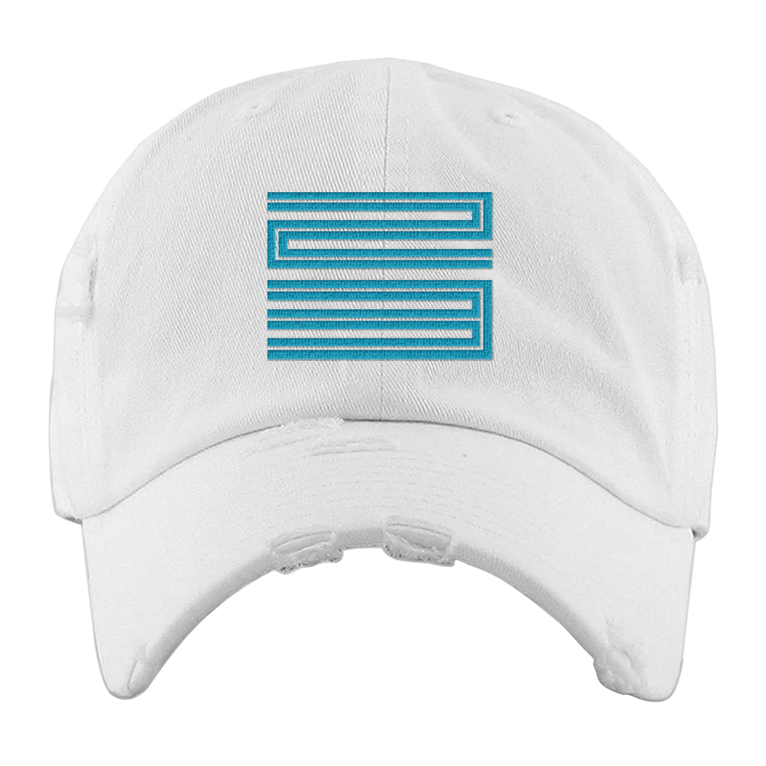 Aqua 6s Distressed Dad Hat | Double Line 23, White