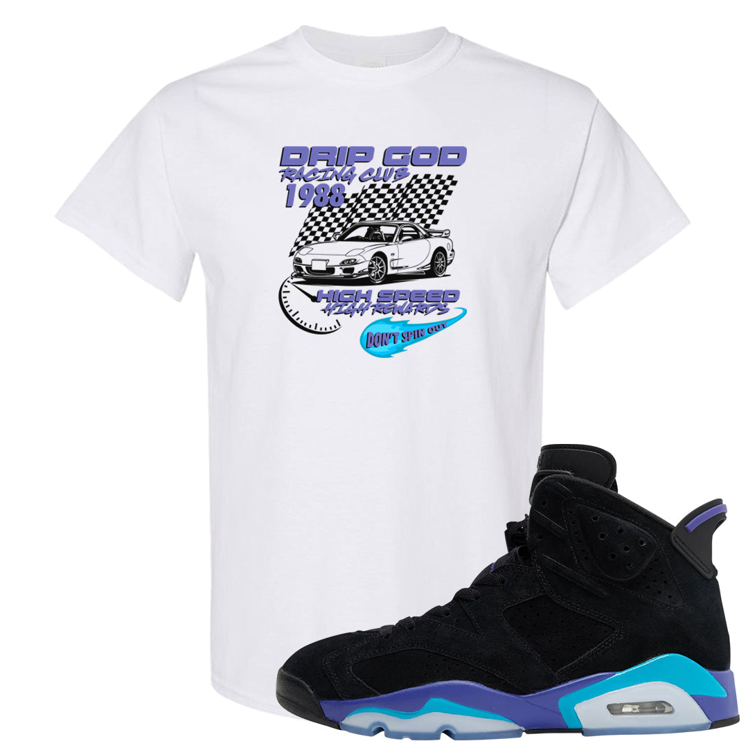 Aqua 6s T Shirt | Drip God Racing Club, White