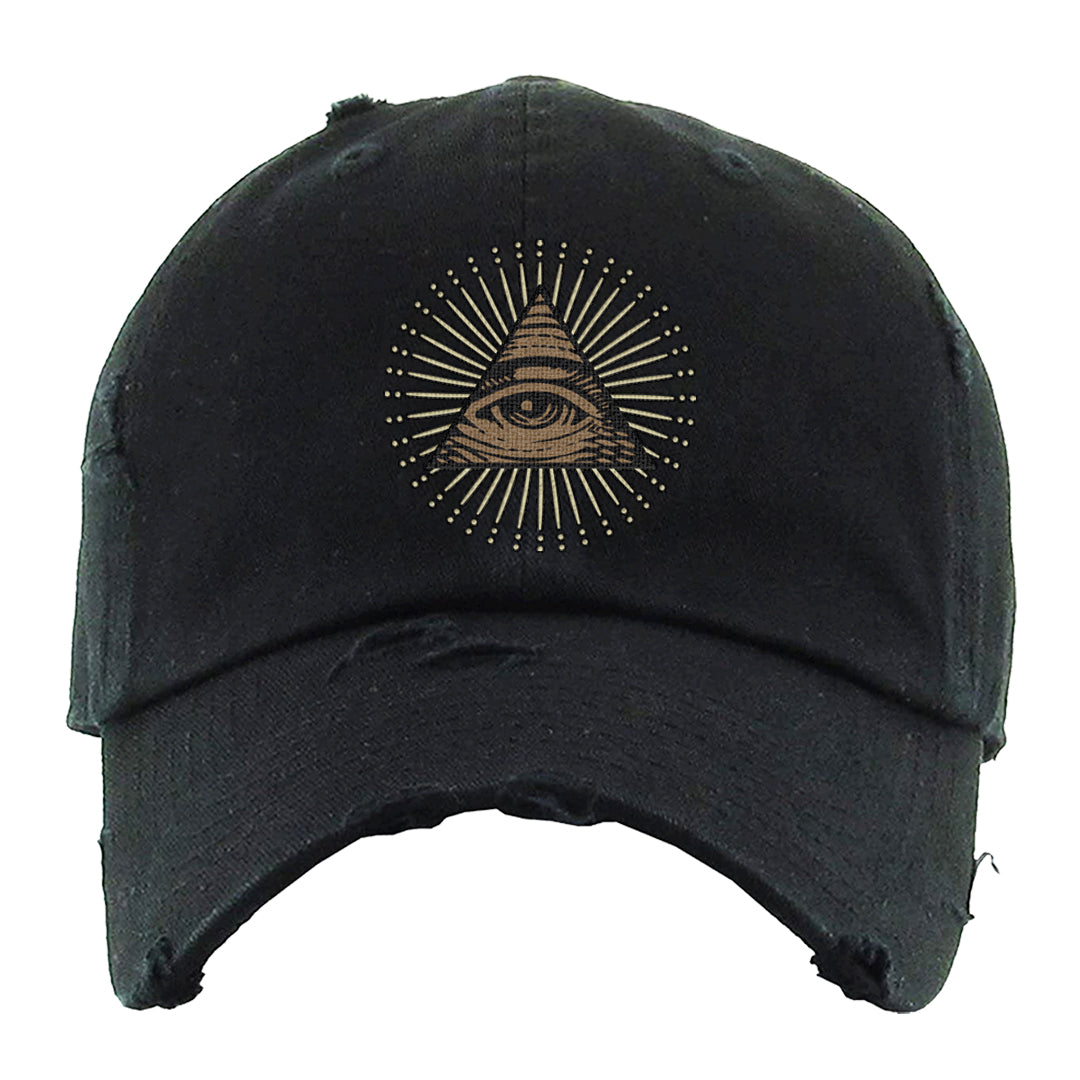Brown Kelp 6s Distressed Dad Hat | All Seeing Eye, Black