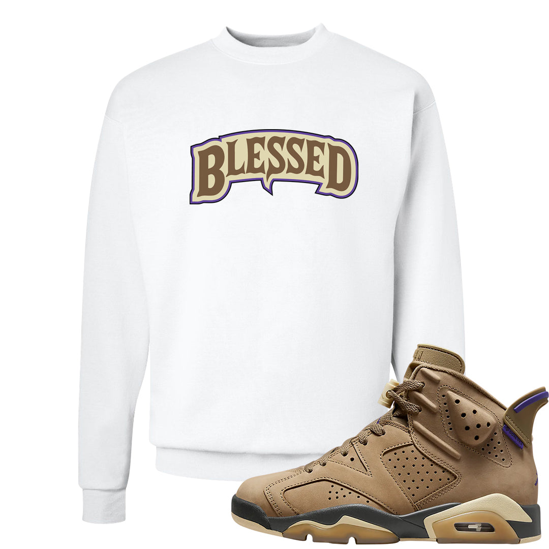 Brown Kelp 6s Crewneck Sweatshirt | Blessed Arch, White