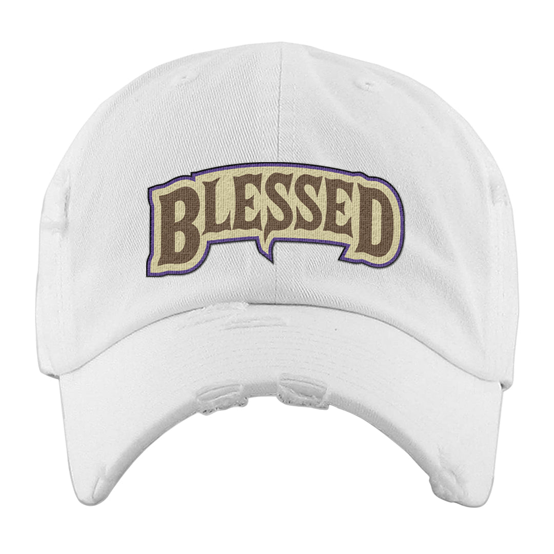 Brown Kelp 6s Distressed Dad Hat | Blessed Arch, White