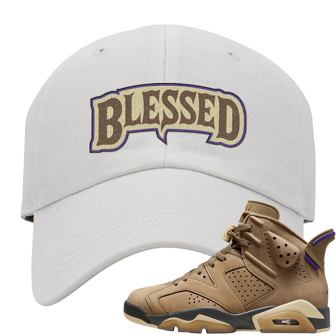 Brown Kelp 6s Dad Hat | Blessed Arch, White