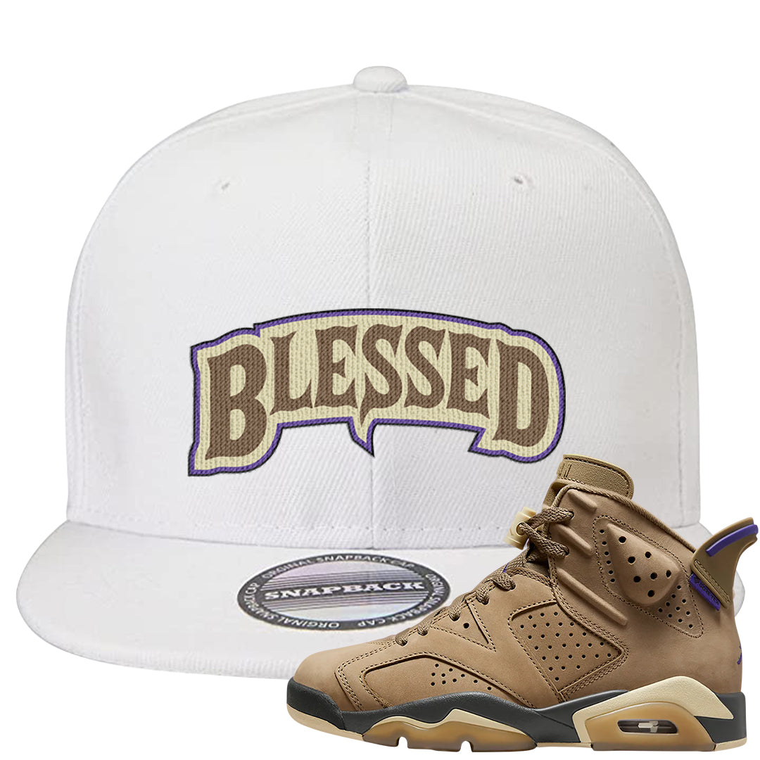Brown Kelp 6s Snapback Hat | Blessed Arch, White