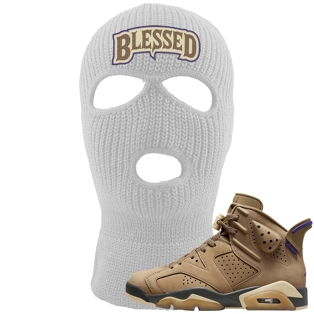 Brown Kelp 6s Ski Mask | Blessed Arch, White