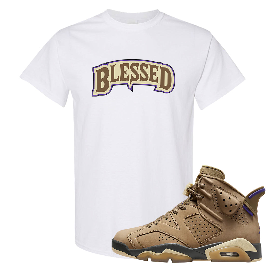 Brown Kelp 6s T Shirt | Blessed Arch, White